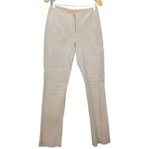 Genuine Leather Ankle Zip Pants Womens Small Sand Concert Rockability BEBE 27/31